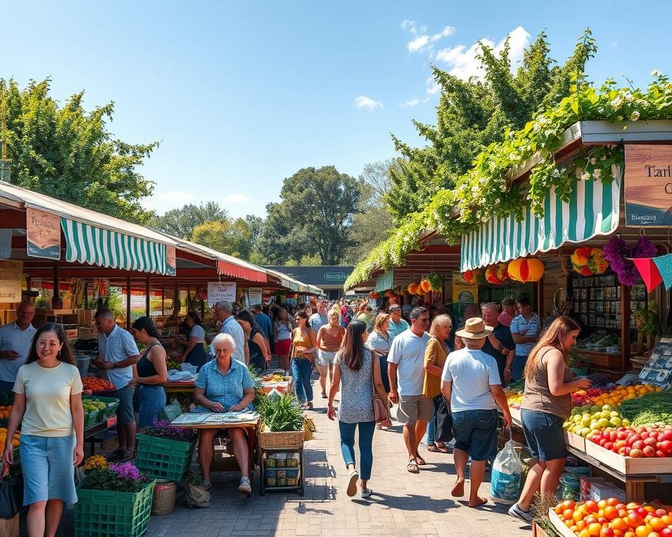 Bezoek een levendige boerenmarkt in de buurt