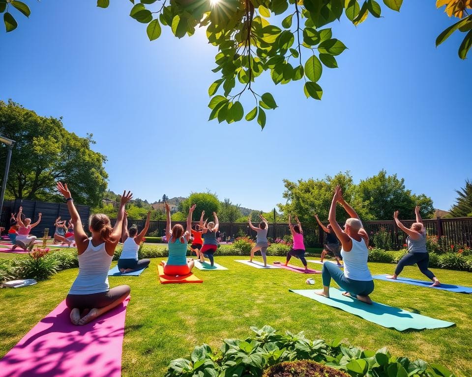 Doe mee aan een openlucht yoga sessie